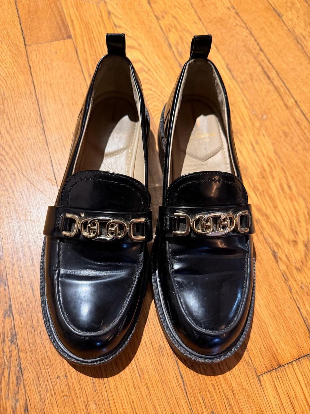 Sam Edelman Black Patent Loraine Loafers Gold Hardware Size 5